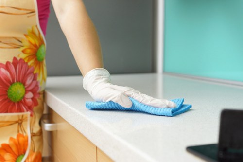 Local carpet cleaner treating a hallway carpet in SW19