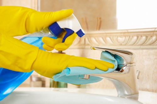 Local carpet cleaner treating stairs and hallway carpets in SW19